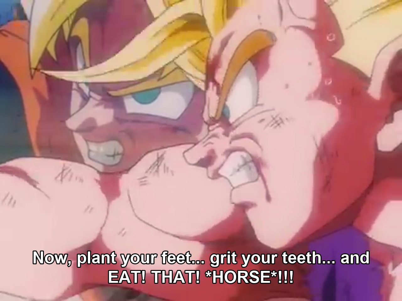 'Plant your feet. Grit your teeth! And EAT! THAT! HORSE!'