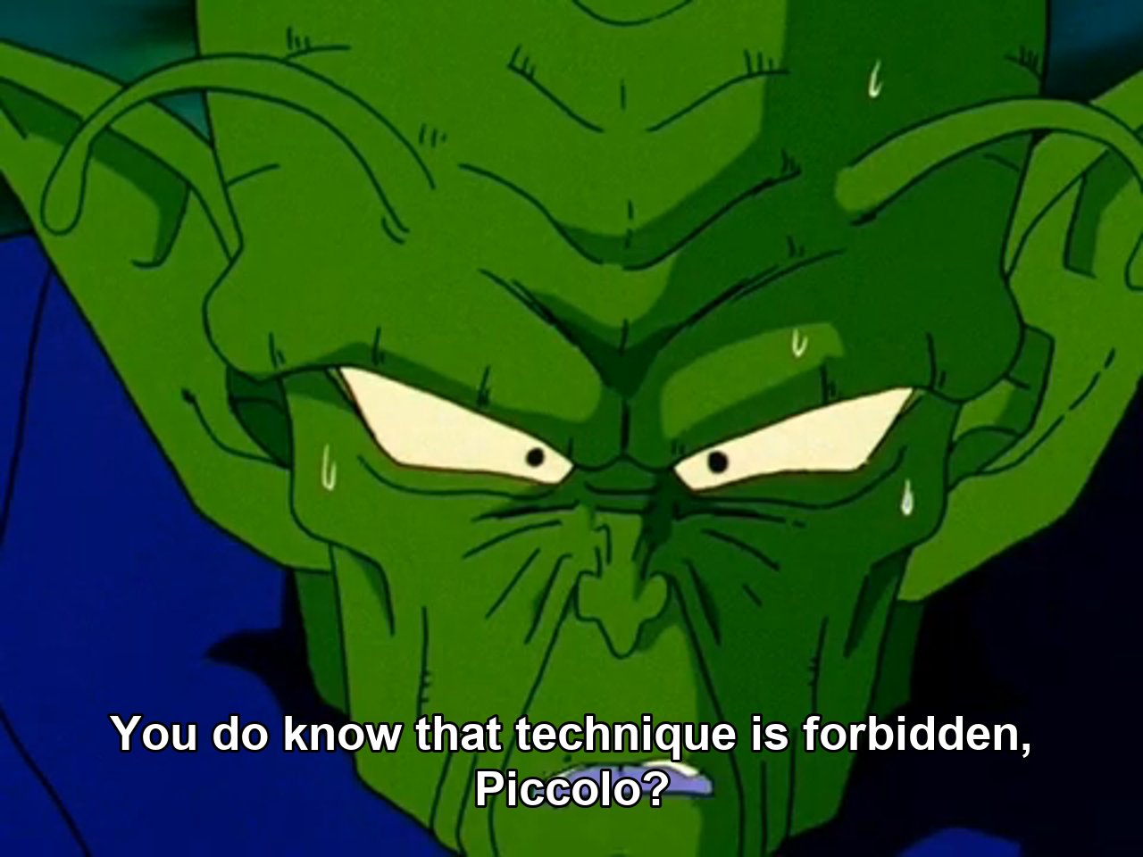 Kame: You do know that technique is forbidden Piccolo. / Piccolo: YOUR FACE IS FORBIDDEN / Nail: Sadly, that was the best one up here. / Kills me every time.